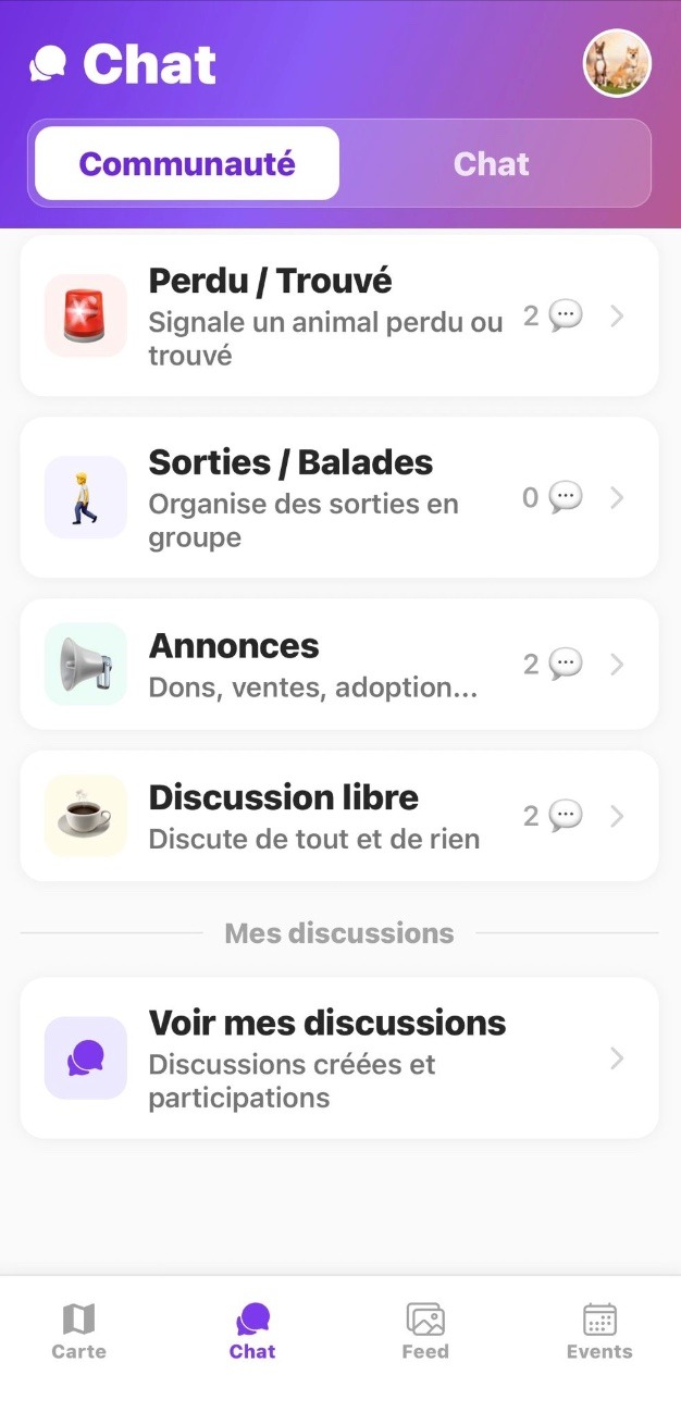 Section Mes discussions pour retrouver tes participations